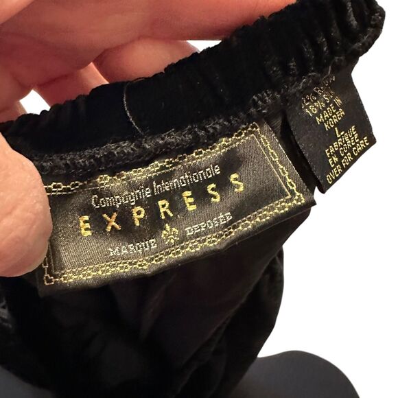 Express Womens Silk Blend Velvet Pants Sz Large Black Elastic Waist Drawstring - Picture 5 of 5